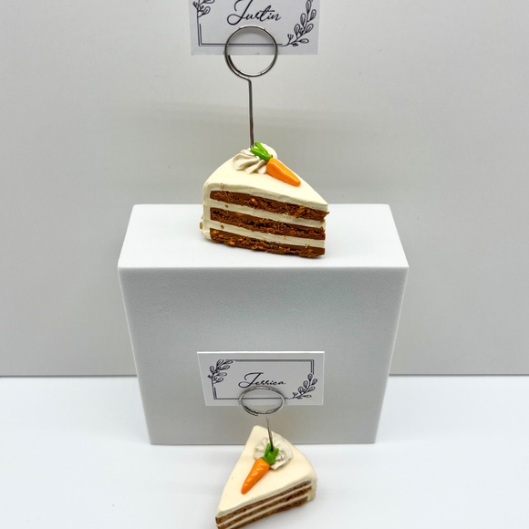 Carrot Cake Slice Place Card Holders –Set of 2 Handmade Clay Dessert Table Décor - Picture 4 of 10